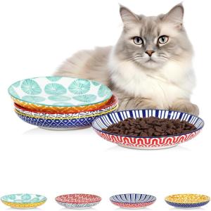 imageSelamica Ceramic Cat Bowls 6 Inch Wide Shallow Cat Food Bowl for Relief Whisker Fatigue Set of 6 Assorted ColorsAssorted Colors