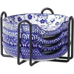 imageSelamica Ceramic Spoon Rest with Holder 48 Inch Spoon Rest for Stove Top Spoon Holder for Kitchen Counter Coffee Spoon Holder Utensil Rest for Cooking Ladles Tong Set of 4 Assorted ColorsVintage Blue