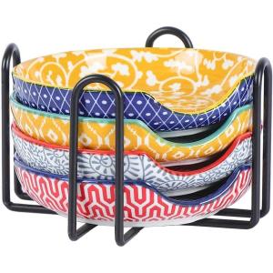 imageSelamica Ceramic Spoon Rest with Holder 48 Inch Spoon Rest for Stove Top Spoon Holder for Kitchen Counter Coffee Spoon Holder Utensil Rest for Cooking Ladles Tong Set of 4 Assorted ColorsAssorted Colors