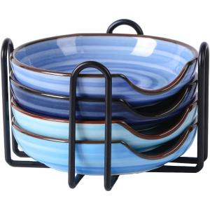 imageSelamica Ceramic Spoon Rest with Holder 48 Inch Spoon Rest for Stove Top Spoon Holder for Kitchen Counter Coffee Spoon Holder Utensil Rest for Cooking Ladles Tong Set of 4 Assorted ColorsGradient Blue