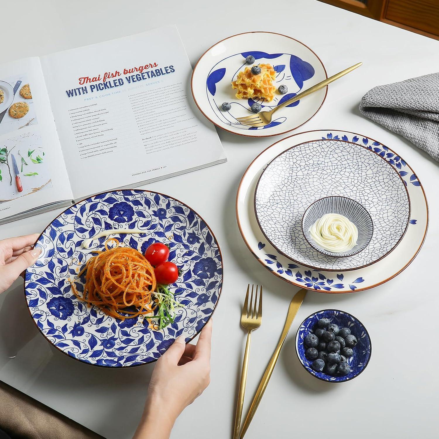 imageSelamica Ceramic Dessert Plates 7 Inch Small Plates Appetizer Plates for Kitchen Set of 6 Microwave Dishwasher Safe Assorted ColorsBlue