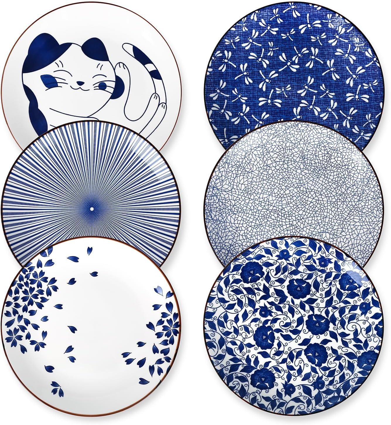 imageSelamica Ceramic Dessert Plates 7 Inch Small Plates Appetizer Plates for Kitchen Set of 6 Microwave Dishwasher Safe Assorted ColorsBlue