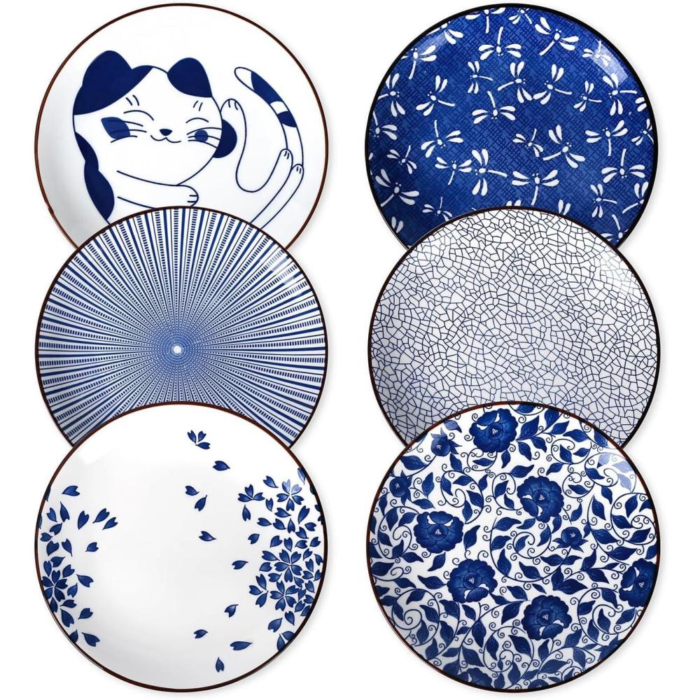 imageSelamica Ceramic Dessert Plates 7 Inch Small Plates Appetizer Plates for Kitchen Set of 6 Microwave Dishwasher Safe Assorted ColorsBlue