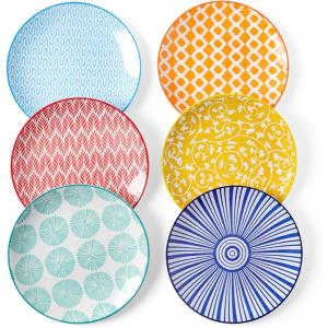 imageSelamica Ceramic Dessert Plates 7 Inch Small Plates Appetizer Plates for Kitchen Set of 6 Microwave Dishwasher Safe Assorted ColorsAssorted Colors