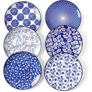 imageSelamica Ceramic Dessert Plates 7 Inch Small Plates Appetizer Plates for Kitchen Set of 6 Microwave Dishwasher Safe Assorted ColorsVintage Blue