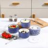 imageSelamica Ceramic Bowls with Lids 8 OZ Small Serving Bowls with Lids for Food Storage Prep Picnic Lunch Microwave Dishwasher Safe Set of 4 Vintage Blue