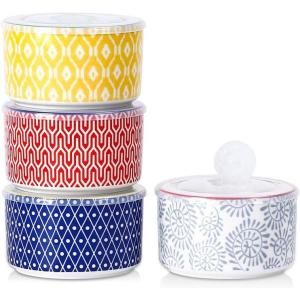 imageSelamica Ceramic Bowls with Lids 8 OZ Small Serving Bowls with Lids for Food Storage Prep Picnic Lunch Microwave Dishwasher Safe Set of 4 Assorted Colors