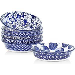 imageSelamica Ceramic Mini Pie Pans Set of 6 6 Inch Pie Dish for Baking Small Pie Plate with Fluted Edge for Apple Quiche Pot Pies Microwave ampamp Oven Safe MaillardVintage Blue