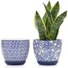 imageSelamica Ceramica Plant Pots 65 Inch Flower Pots Set of 2 with Drainage Holes ampamp Saucer Planters for Indoor Plants Home Decor Vintage Blue