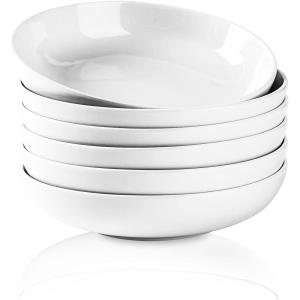 image:imageSelamica Ceramic Pasta Bowls Set of 4 34 OZ Salad Bowls 86 Inch Wide and Shallow Bowls Microwave amp Dishwasher Safe Assorted ColorsWhite