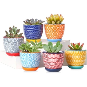 image:imageSelamica Ceramic 24 Inch Succulent Pots Mini Flower Pots for Cactus Plant with Drainage Holes amp Saucers Home Decor Set of 6 Assorted ColorsAssorted Colors