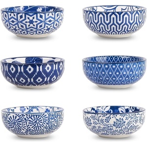 image:imageSelamica Ceramic Mini Dipping Bowls 26 OZ Soy Sauce Dish 3 Inch Pinch Bowls for Dip Sauce Condiment Side Dish Set of 6 WhiteVintage Blue