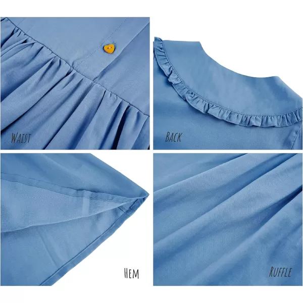 Girls Doll Collar Cute Dress Long Sleeve Button Front A Line Elastic Cuffs Ruffle Flare Hem Casual Dress 5-14 Years