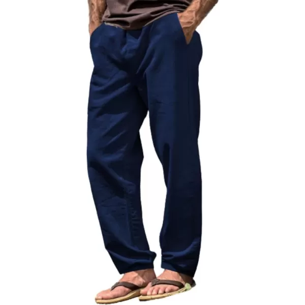 Mens Elastic Waist Band Casual Pants Straight Fit Open Leg Bottom Spacious Slant Pocket Comfort Trousers
