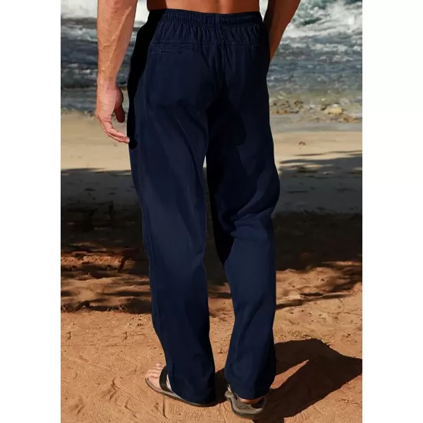 Mens Elastic Waist Band Casual Pants Straight Fit Open Leg Bottom Spacious Slant Pocket Comfort Trousers