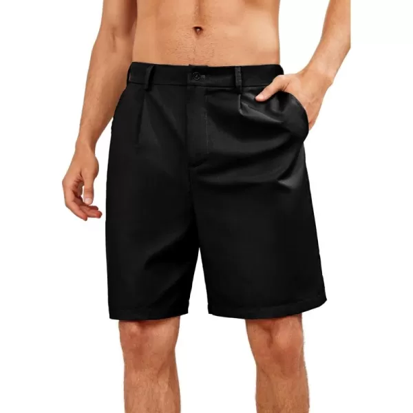 Mens Pleat Front Golf Short Straight Relaxed Fit Stretch Classic Oxford Dress Shorts with Pockets
