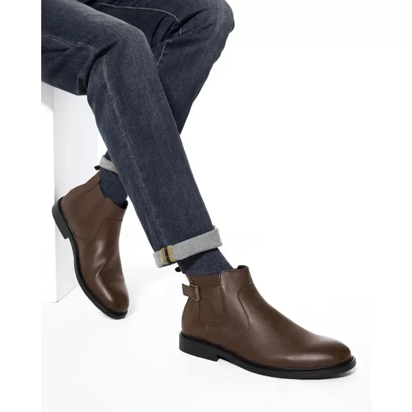 Coutgo Men's Chelsea Boots, Slip-on Buckle Strap Ankle Boots, Casual Dress Boots for Men
