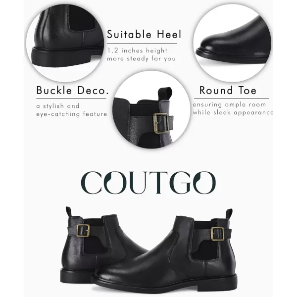 Coutgo Men's Chelsea Boots, Slip-on Buckle Strap Ankle Boots, Casual Dress Boots for Men