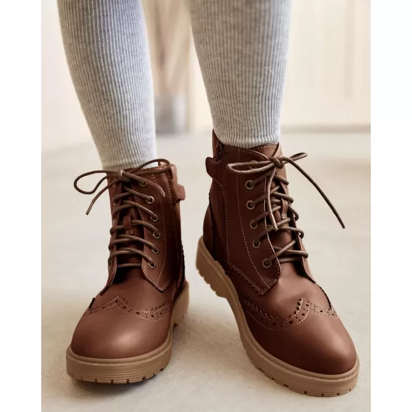 Girls Ankle Boots Lace up Low Chunky Heel Lug Sole Combat Booties Side Zipper Outdoor Dress Walking Shoes Toddler Little Kid Big Kid