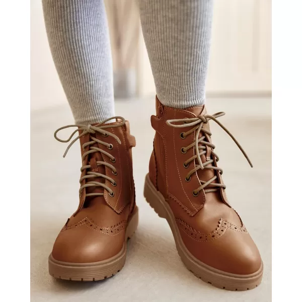 Girls Ankle Boots Lace up Low Chunky Heel Lug Sole Combat Booties Side Zipper Outdoor Dress Walking Shoes Toddler Little Kid Big Kid
