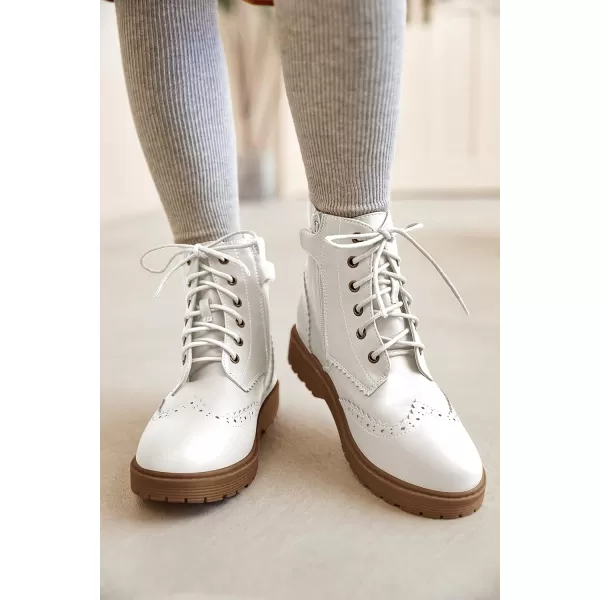 Girls Ankle Boots Lace up Low Chunky Heel Lug Sole Combat Booties Side Zipper Outdoor Dress Walking Shoes Toddler Little Kid Big Kid