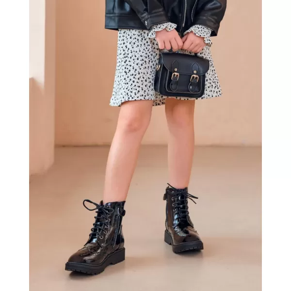 Girls Ankle Boots Lace up Low Chunky Heel Lug Sole Combat Booties Side Zipper Outdoor Dress Walking Shoes Toddler Little Kid Big Kid