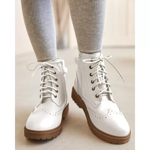 Girls Ankle Boots Lace up Low Chunky Heel Lug Sole Combat Booties Side Zipper Outdoor Dress Walking Shoes Toddler Little Kid Big Kid