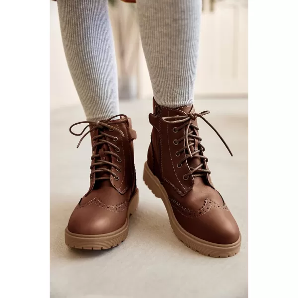 Girls Ankle Boots Lace up Low Chunky Heel Lug Sole Combat Booties Side Zipper Outdoor Dress Walking Shoes Toddler Little Kid Big Kid