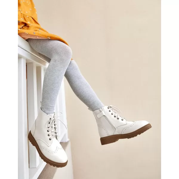 Girls Ankle Boots Lace up Low Chunky Heel Lug Sole Combat Booties Side Zipper Outdoor Dress Walking Shoes Toddler Little Kid Big Kid