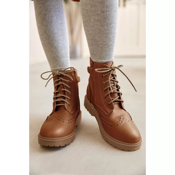 Girls Ankle Boots Lace up Low Chunky Heel Lug Sole Combat Booties Side Zipper Outdoor Dress Walking Shoes Toddler Little Kid Big Kid