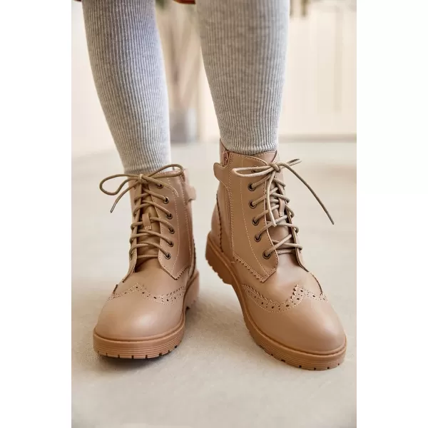 Girls Ankle Boots Lace up Low Chunky Heel Lug Sole Combat Booties Side Zipper Outdoor Dress Walking Shoes Toddler Little Kid Big Kid