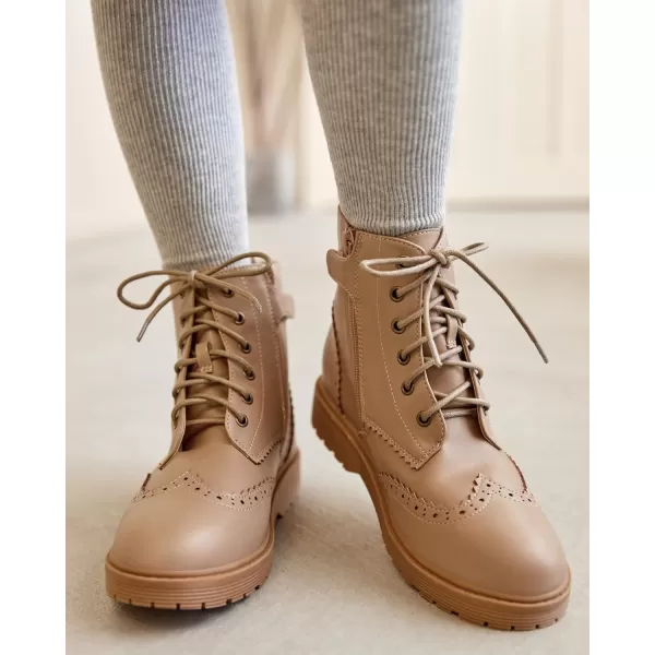 Girls Ankle Boots Lace up Low Chunky Heel Lug Sole Combat Booties Side Zipper Outdoor Dress Walking Shoes Toddler Little Kid Big Kid