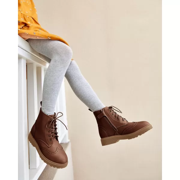 Girls Ankle Boots Lace up Low Chunky Heel Lug Sole Combat Booties Side Zipper Outdoor Dress Walking Shoes Toddler Little Kid Big Kid