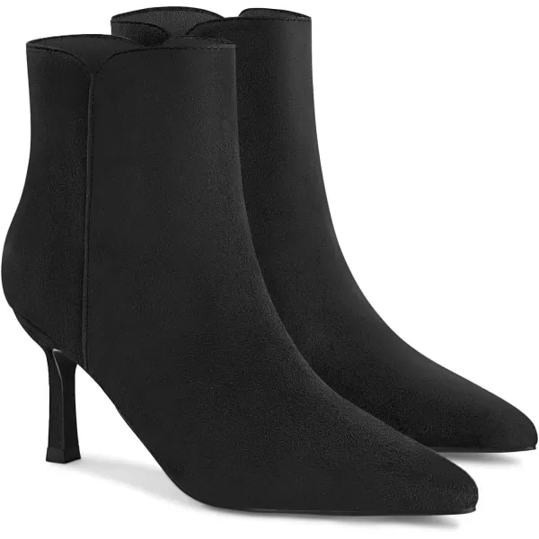 Coutgo Women's Kitten Heel Booties Pointed Toe Low Stiletto Side Zipper Ankle Boots Shoes