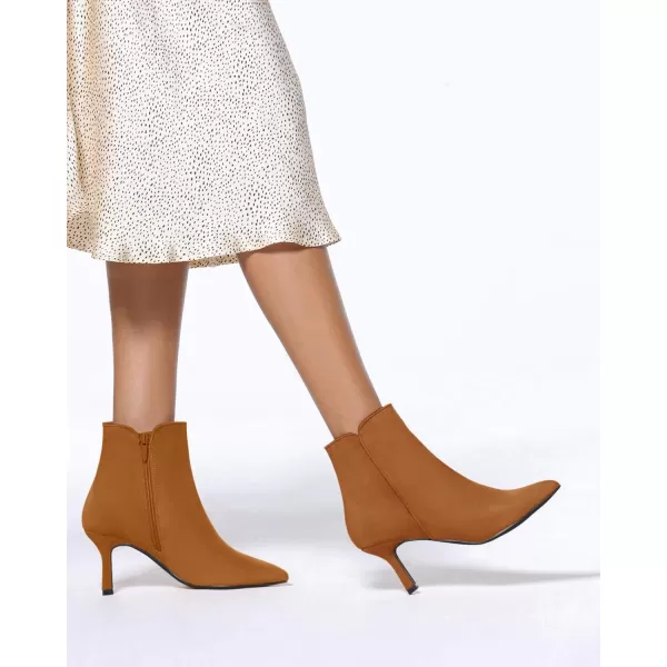 Coutgo Women's Kitten Heel Booties Pointed Toe Low Stiletto Side Zipper Ankle Boots Shoes