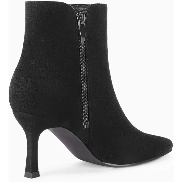 Coutgo Women's Kitten Heel Booties Pointed Toe Low Stiletto Side Zipper Ankle Boots Shoes