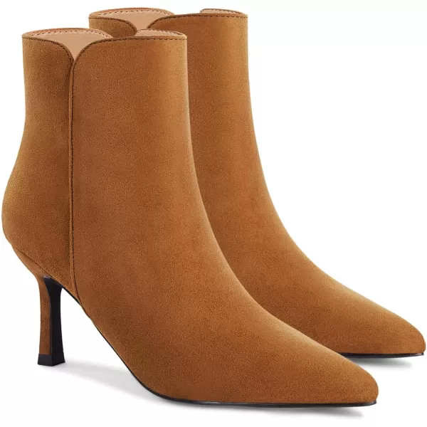 Coutgo Women's Kitten Heel Booties Pointed Toe Low Stiletto Side Zipper Ankle Boots Shoes