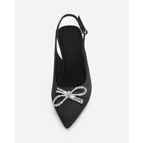 Coutgo Womens Kitten Heels Satin Pumps Slingback Pointed Toe Rhinestone Bow Wedding Dress Shoes
