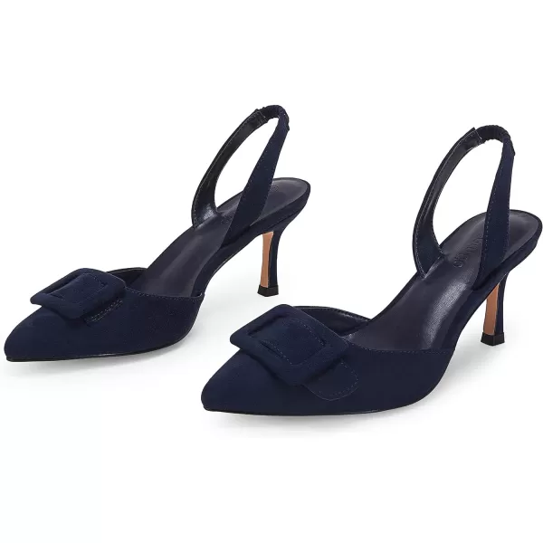 Coutgo Women's Pointed Toe Slingback Pumps Square Buckle Heeled Sandals Stiletto Heels Slip On Party Dress Shoes