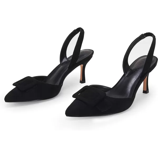 Coutgo Women's Pointed Toe Slingback Pumps Square Buckle Heeled Sandals Stiletto Heels Slip On Party Dress Shoes