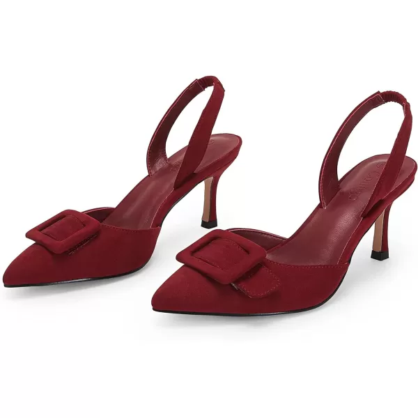 Coutgo Women's Pointed Toe Slingback Pumps Square Buckle Heeled Sandals Stiletto Heels Slip On Party Dress Shoes