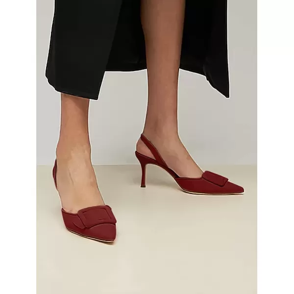 Coutgo Women's Pointed Toe Slingback Pumps Square Buckle Heeled Sandals Stiletto Heels Slip On Party Dress Shoes