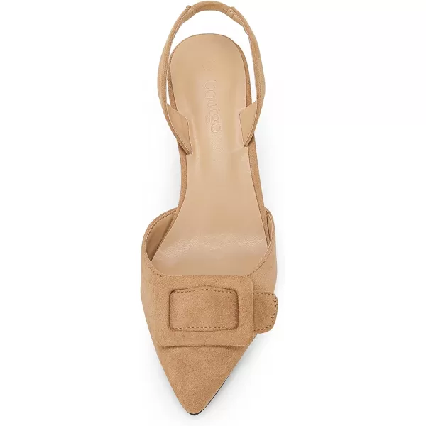 Coutgo Women's Pointed Toe Slingback Pumps Square Buckle Heeled Sandals Stiletto Heels Slip On Party Dress Shoes