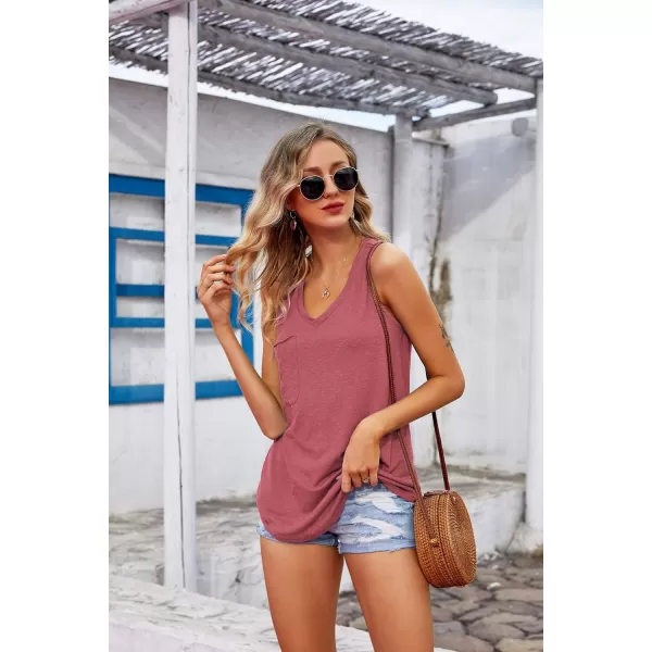 Coutgo Womens V Neck Sleeveless Tank Tops Workout Yoga Loose Lightweight Flowy Summer Tee Shirts with Pocket