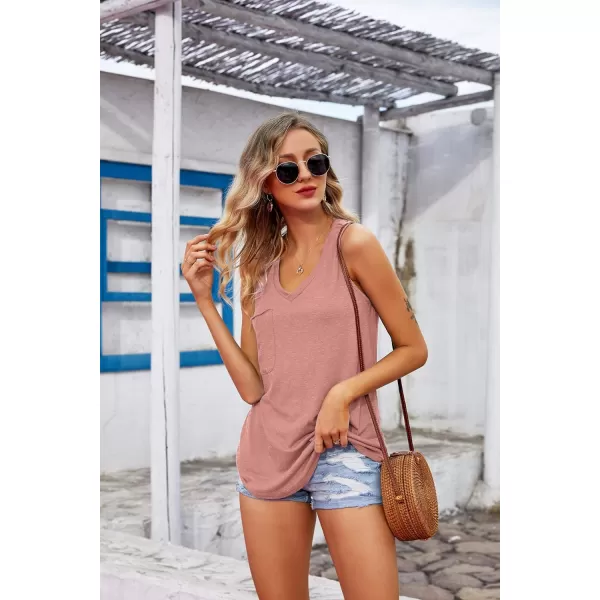 Coutgo Womens V Neck Sleeveless Tank Tops Workout Yoga Loose Lightweight Flowy Summer Tee Shirts with Pocket