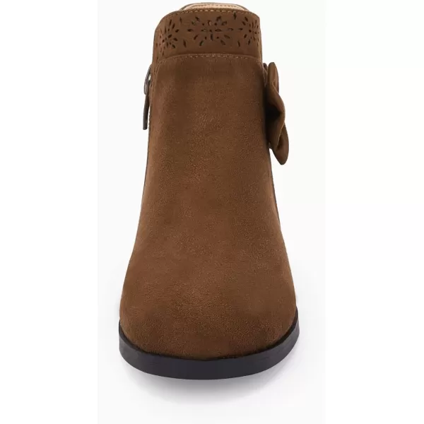 Girls Kids Bow Knot Ankle Boots Faux Suede V Cutout Low Stacked Heel Side Zipper Chelsea Shoes