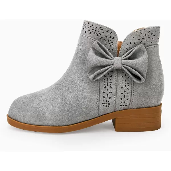Girls Kids Bow Knot Ankle Boots Faux Suede V Cutout Low Stacked Heel Side Zipper Chelsea Shoes
