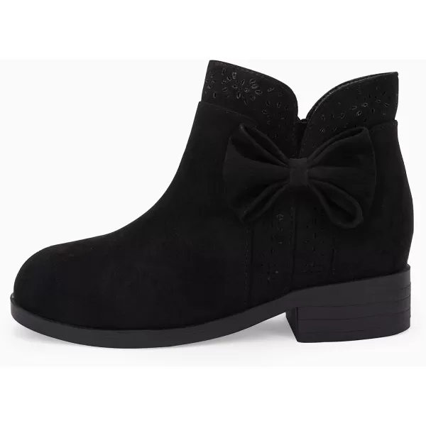Girls Kids Bow Knot Ankle Boots Faux Suede V Cutout Low Stacked Heel Side Zipper Chelsea Shoes