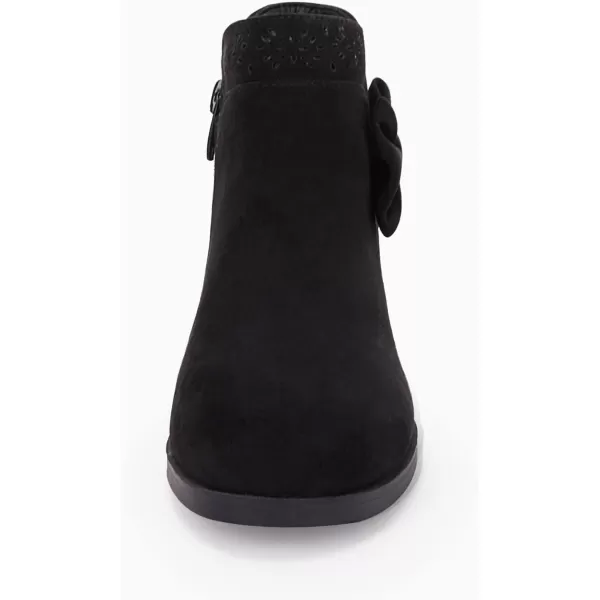 Girls Kids Bow Knot Ankle Boots Faux Suede V Cutout Low Stacked Heel Side Zipper Chelsea Shoes