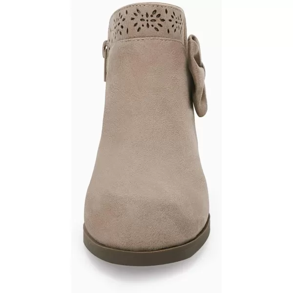 Girls Kids Bow Knot Ankle Boots Faux Suede V Cutout Low Stacked Heel Side Zipper Chelsea Shoes